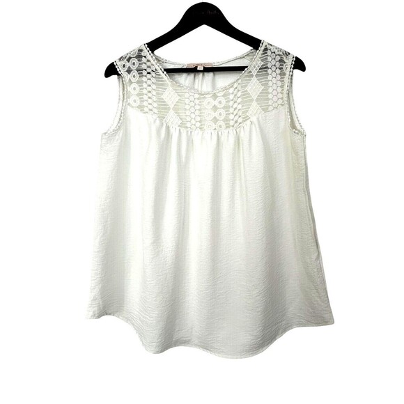 Hailey & Co Womens Sz M Tank Top Cream Ivory Blouse Flowy Embroidered Lace H2 - Picture 1 of 12
